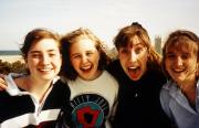 Students laugh while on a trip, c.1995
