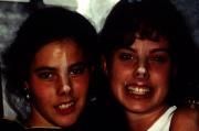 Two girls make funny faces, c.1995
