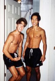 Two boys show off their muscles, c.1995