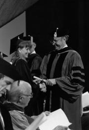 President Fritschler and Kathy Lukjacs at Commencement, 1990
