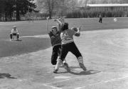 Softball play at home-plate, 1987