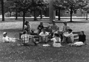 Class meeting outside, 1990