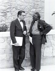 Desmond Tutu and Paul Simon at Baccalaureate, 1984