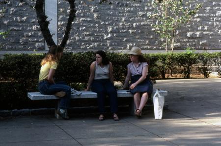 Three friends on a bench, c.1982