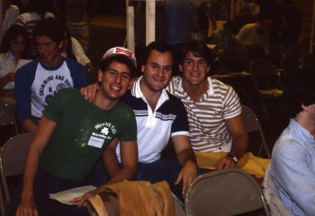 Three friends smile, c.1984