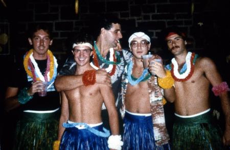 Five students at a luau, c.1985