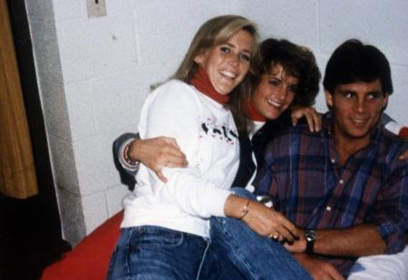 Friends pile together, c.1986