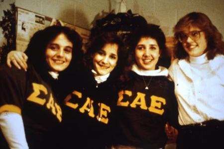 Students pose in Sigma Alpha Epsilon letters, c.1986