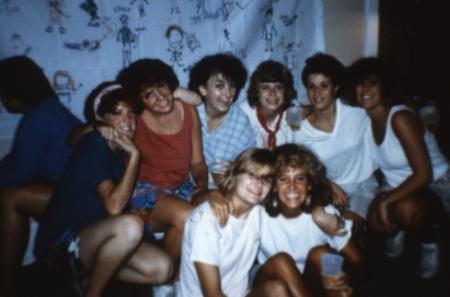 Eight students smile, c.1987