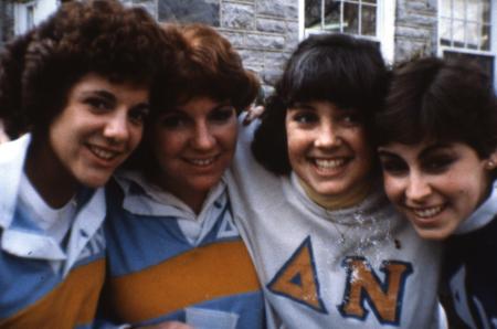 Four friends smile, c.1987