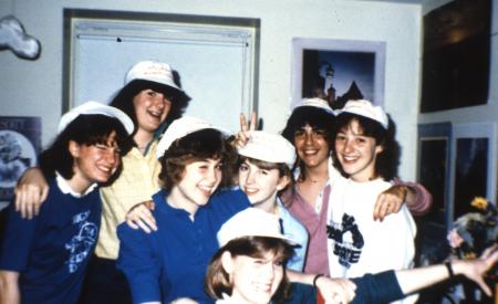 Students show off matching hats, c.1987