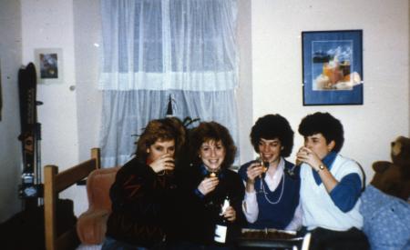 Friends share a drink, c.1987