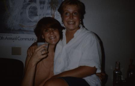 Two friends smile, c.1987