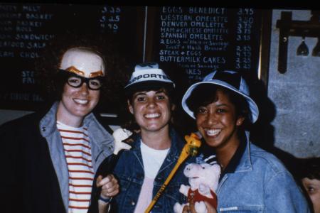 Three students with silly hats, c.1987
