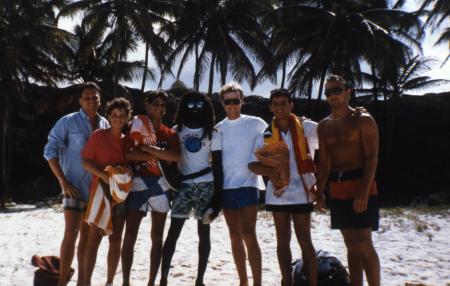 Students pose at the beach, c.1987