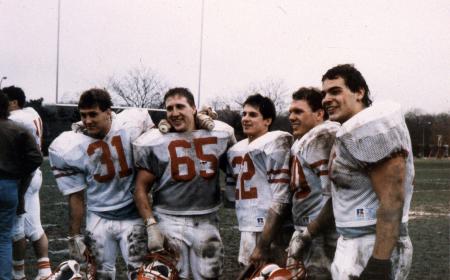 Football players after ECAC South Bowl win, 1988