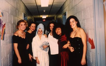 Girls ready for formal pose with a friend, c.1994 