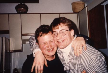Two friends hug, c.1994