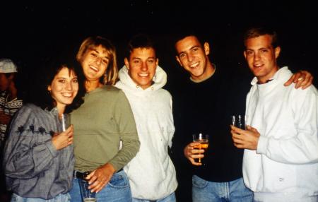 Five friends at a social event, c.1995