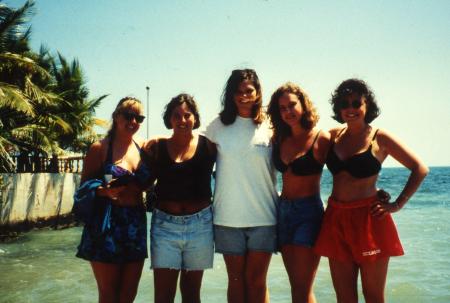 Friends hang out at the beach, c.1995