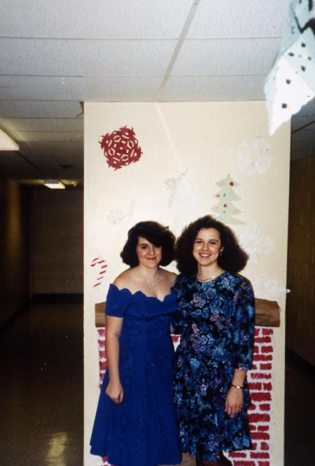 Two girls dress up for holiday event, c.1995