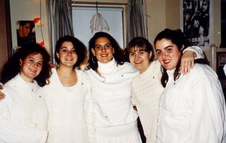 Five girls wear all white, c.1995