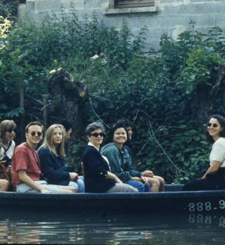 Students sit on a boat, c.1996