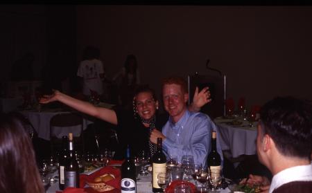 Two students celebrate with wine, c.1996