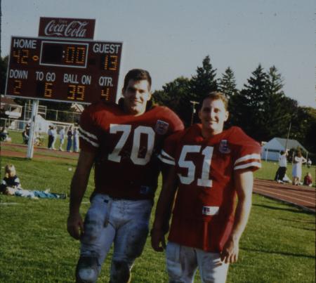Two football players after a game, c.1996