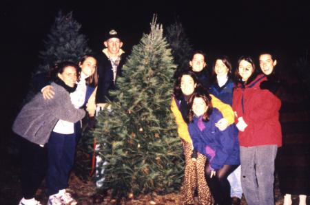 Students with a Christmas tree, c.1996