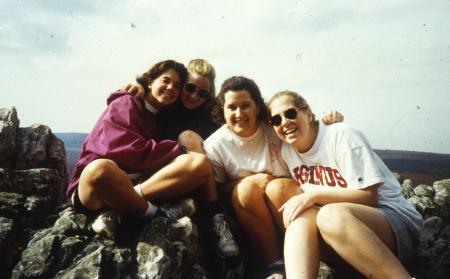 Friends relax during a hike, c.1996