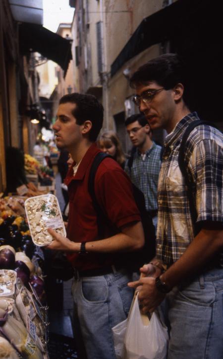 Students shop at a market, 1996