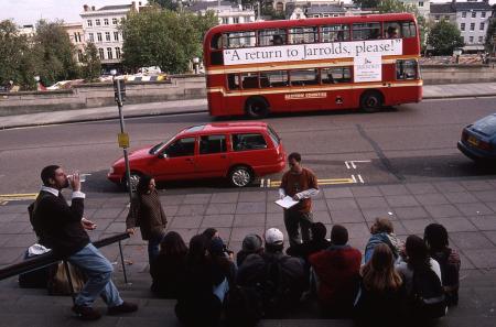 Students outside Norwich Market, 1995