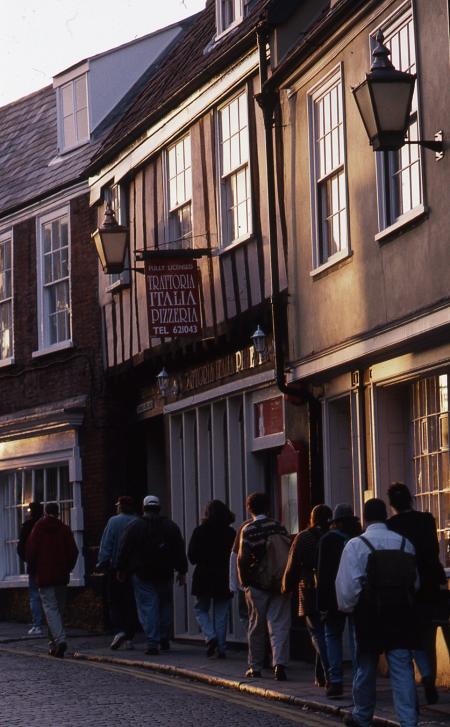 Students walk in Norwich, 1995