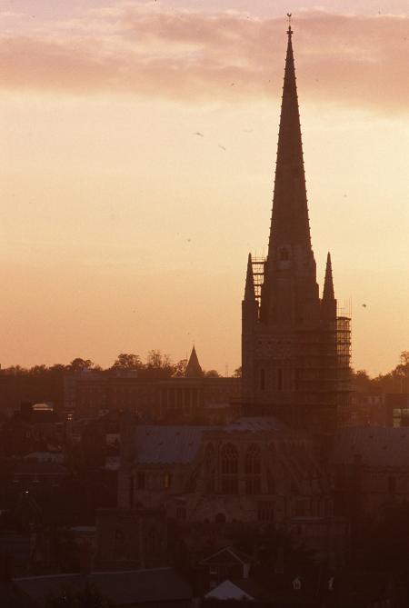 Norwich Cathedral at sunset, 1995
