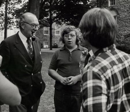 President Rubendall with students, c.1970