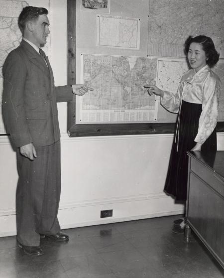 International students with a map, c.1950 