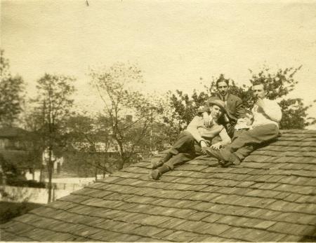 Sigma Alpha Epsilon brothers on a roof, c.1910