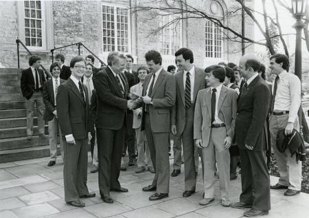 Sigma Alpha Epsilon with President Banks, 1984