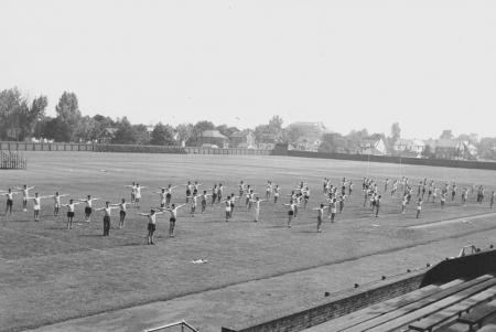 Calisthenics on Biddle Field, 1944