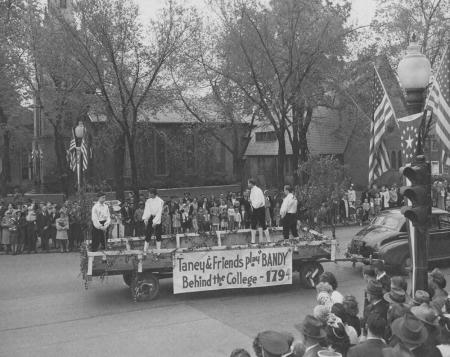 Taney and Friends Play "Bandy" Behind the College - 1794 Float, 1948