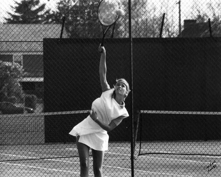 Volleying a serve, c.1985