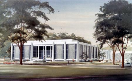 Spahr Library, architect's rendering, 1965