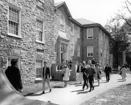 Students walking by Althouse Hall, c.1965