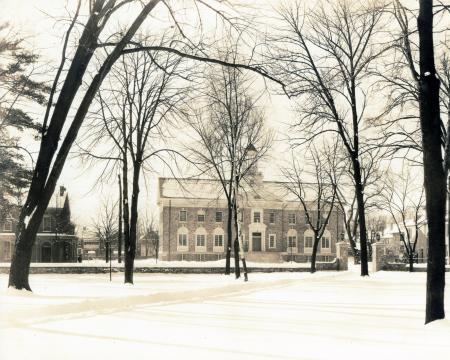 Alumni Gymnasium covered in snow, c.1930