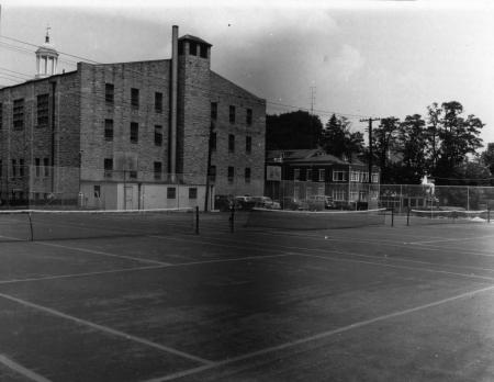 Alumni Gymnasium tennis courts, c.1945