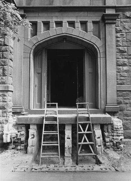 Denny Hall entrance under renovation, 1983
