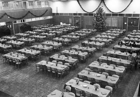 HUB Dining Hall with Christmas decorations, c.1970