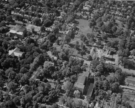 Aerial view of Morgan Hall construction, c.1955