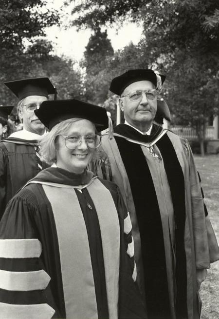 Dean Rossbacher and President Fritschler at Convocation, 1995